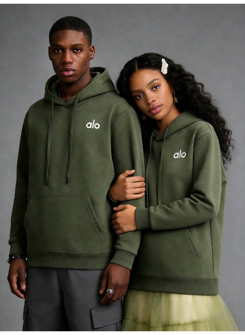 Alo Super Dalian hoodie sweater-minimalist logo pullover with kangaroo pocket, unisex sports leisure and daily leisure, retro color fashion top. - Image 1